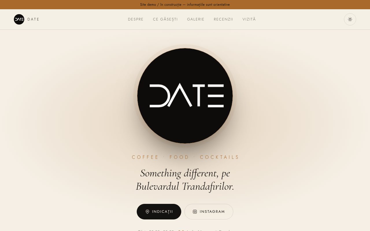 Captură de pe site-ul DATE – Cafe&Bar&Food